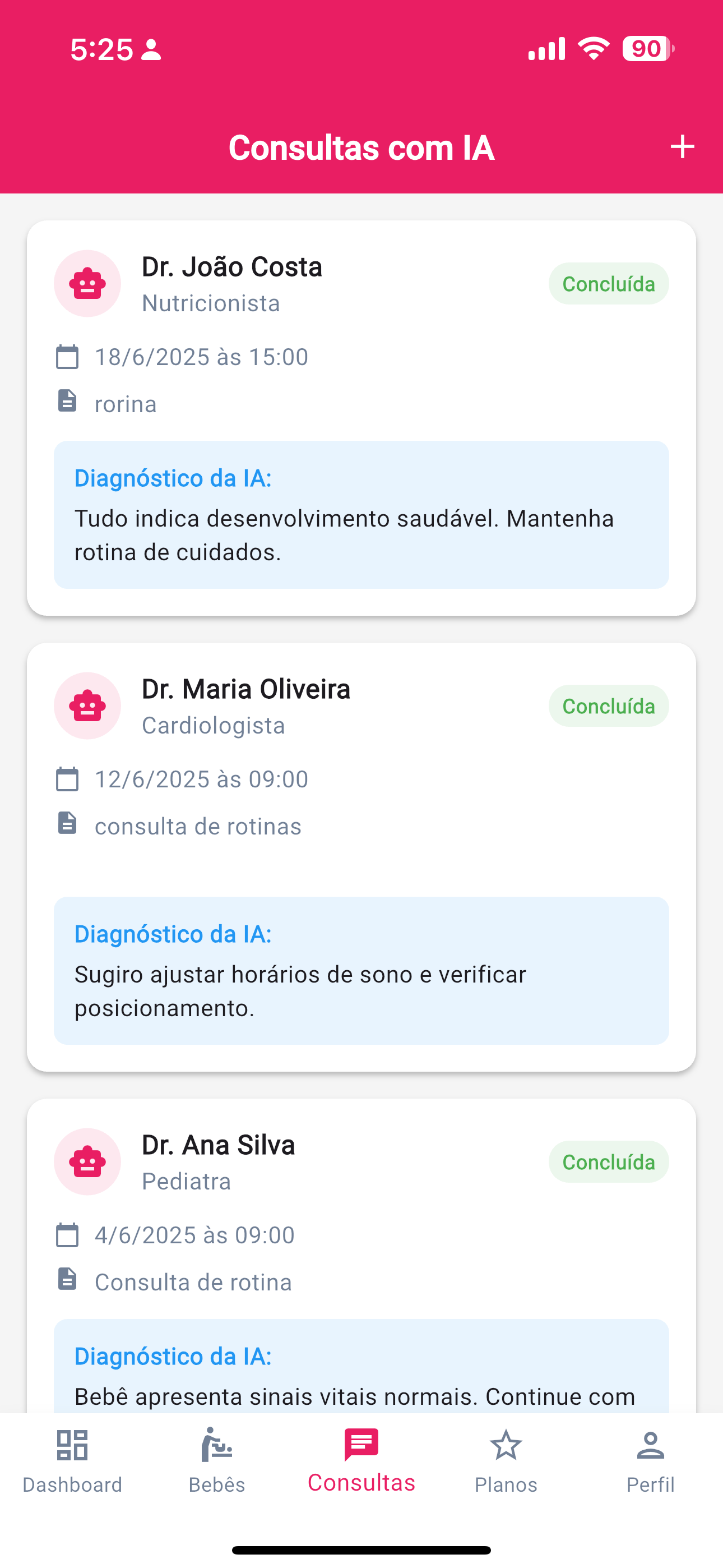 Configurações do bebê